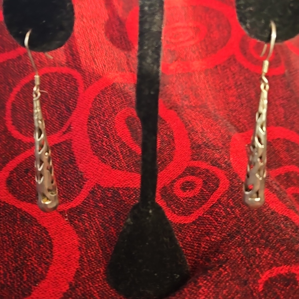 Vintage Mexico Sterling, Glam Shadow Cut, long Drop pierced Earrings - Picture 2 of 8